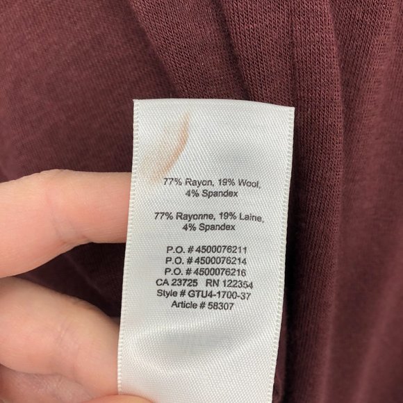 Wilfred rust burgundy lightweight rayon wool blend Deep V long sleeve tee Large - Picture 9 of 13